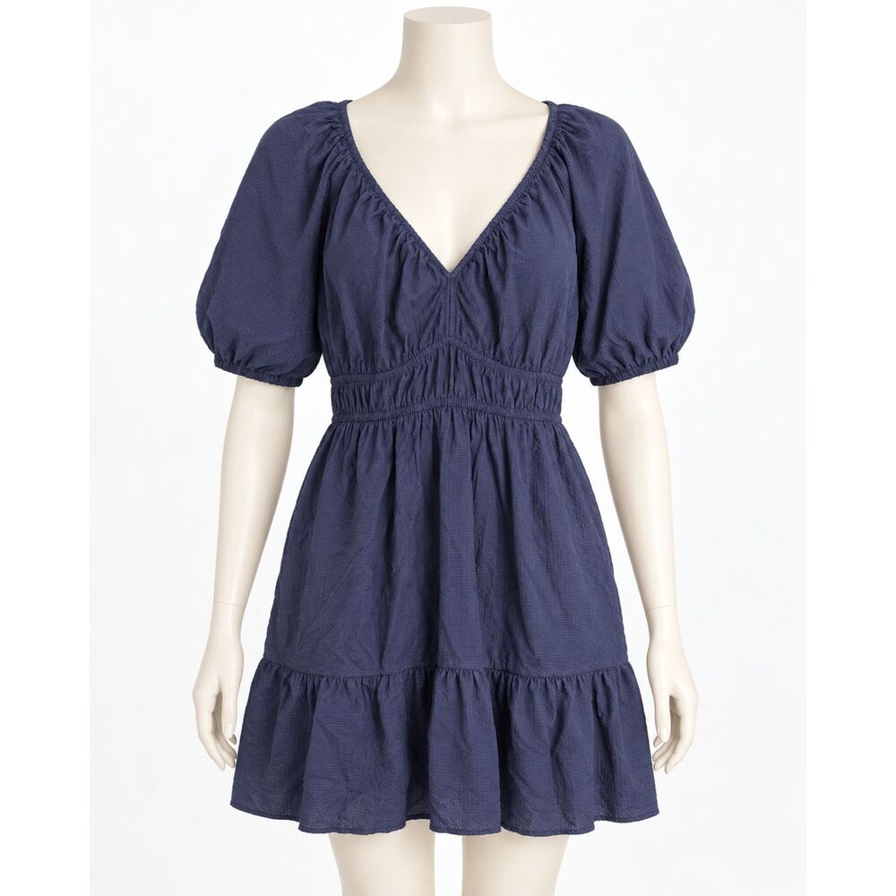 Vineyard Vines Navy Puff Sleeve Tiered Dress Preppy Coastal Size Large